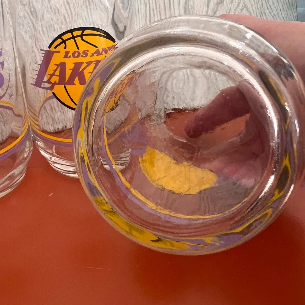 Vintage Los Angeles Lakers‎ Drinking Glasses Set of 4 Purple Gold NBA Highball
